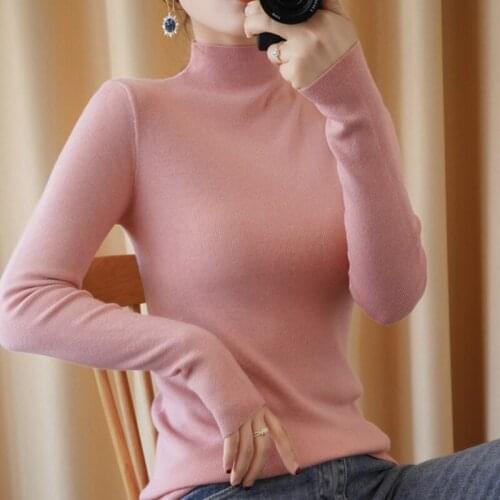 2021 new womens spring and autumn high-neck long-sleeved wool pullover soft and breathable