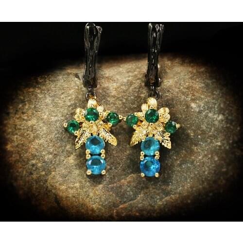 CIZEVA Charms Jewelry Delicate Bohemia Flower Two Tone Black Gold Drop Earrings Female Wedding Jewelry Vintage Tungsten Earrings