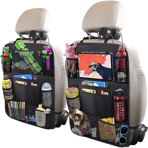 VEHICAR Backseat Organizer with 10" Table Holder 9 Storage Pockets Seat Back Protectors Kick Mats for Kids Toddlers Travel Bag