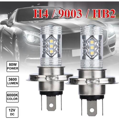 2PCS H4 9003 HB2 Fog Light 3030 12V LED Headlight 80W Hi/Low Beam Driving DRL Lamp PTF LED Backlight White Bulbs For Car DRL