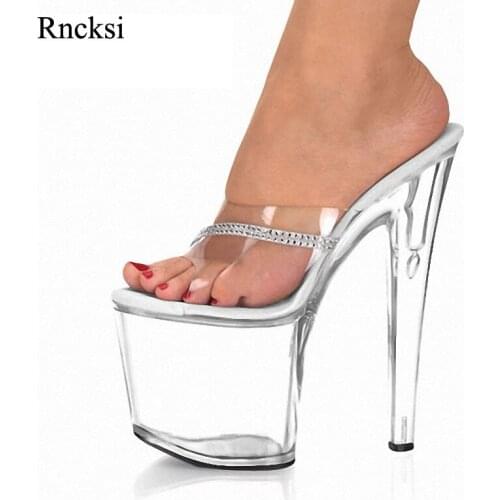 Rncksi Women 20CM Super High Heel Clear Platforms Pole Dance/Performance/Model Shoes New Sexy Wedding Party Slippers Shoes