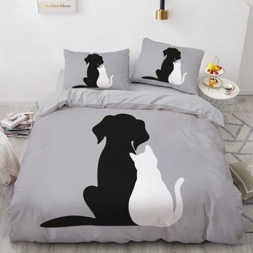 3D Luxury Grey Bedding Set Duvet Cover Set Comforter Single King Queen Double Single Dog Cat Cartoon Design Custom Bedclothes