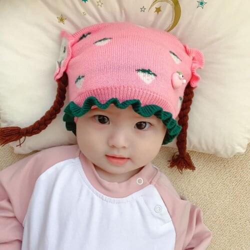 Newborn Baby Girls Hats Knitted Skullies Beanies Bow Front Lace Wig Winter Warm Kids Toddler Girls Hats Caps 3-18M Infant Hat