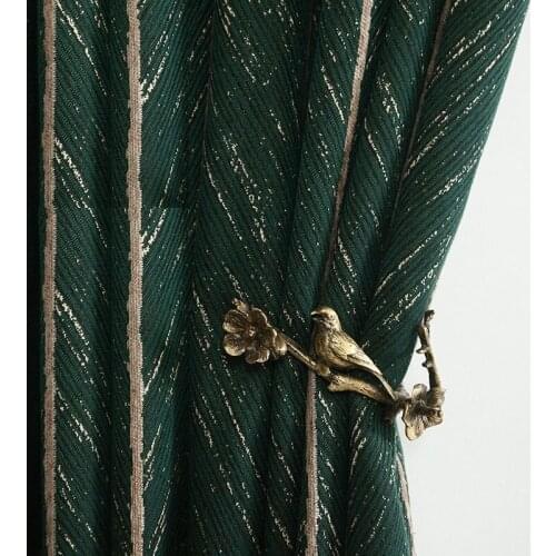Nordic Ins Curtains for Living Room Bedroom American Light Luxury Retro Green Fish Bone Curtains Finished Product Customization