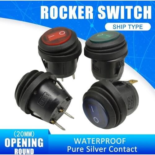 5pcs On Off 6A/250V Heavy Duty 3 pin Sealed Waterproof Car Auto Boat Marine Round Toggle SPST Rocker Switch push Button with LED