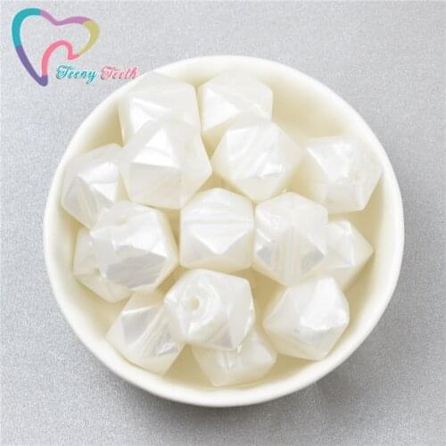 Teeny Teeth 10 PCS Metallic White 14-17 MM Silicone Hexagon Beads Charm Baby Pendant Newborn Teething Necklace Pacifier Clips