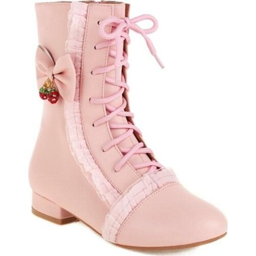 Ankel Boots for Women Fashion Girls Japanese Lolita Cute Bow Princess Shoes JK Uniform Colsplay Party High Quality 7473X-3