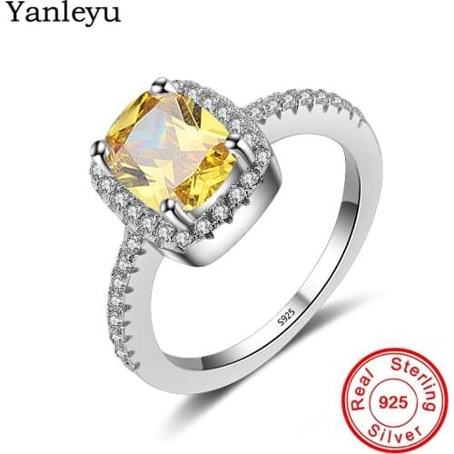Yanleyu 3 Colors Princess Cut Cubic Zirconia Wedding Rings for Women Genuine 925 Sterling Silver Fine Jewelry Anillo Bague PR194