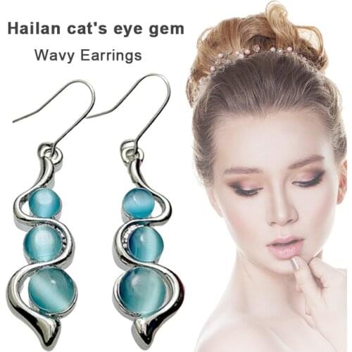 Cats Eye Gem Wavy Earrings Creatives Curve Earrings for Women Lady Decoration TT@88