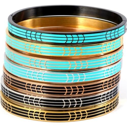 Luxury Brand Black Blue Enamel Bracelets & Bangle for Women Jewelry Stainless Steel Bangles Geometric Design Arm Bracelet Boho