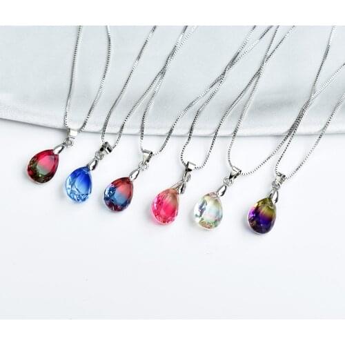 Luxury Female Colorful Crystal Water Drop Pendants Necklaces For Women Silver Color Chain Necklace Fashion Wedding Jewelry