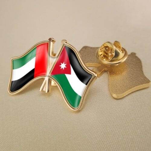 United Arab Emirates and Jordan Crossed Double Friendship Flags Lapel Pins Brooch Badges