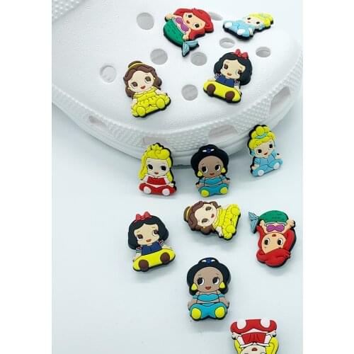 1pc Cartoon Princess Shoe Charms Buckle For Croc jibz Clogs Garden Shoe Accessories Shoe Decoration Girls Party X-mas Gift