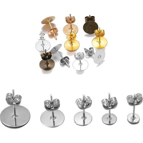 100pcs/lot KC Gold Stud Earring Blank Base with Earrings Plug Findings Fit Cabochon Cameo Settings For DIY Jewelry Making