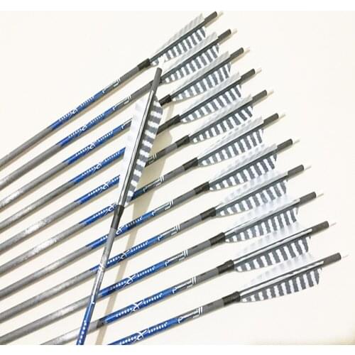 12pcs Archery pure carbon arrow shafts spine300-600 ID6.2mm 5" stripe Turkey fletching feathers traditional bow