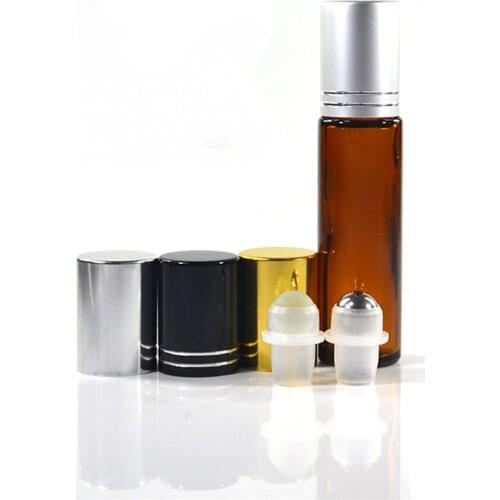 600pcs*10ml Amber Empty Refillable Glass Perfume Roll On Bottle with stainless steel roller ball for Perfume Sample or Travel