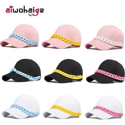 2021 New Baseball Cap Empty Top Womens Cap Decorative Chain Summer Mens Cap Outdoor Leisure Sunshade Solid Color Adjustable