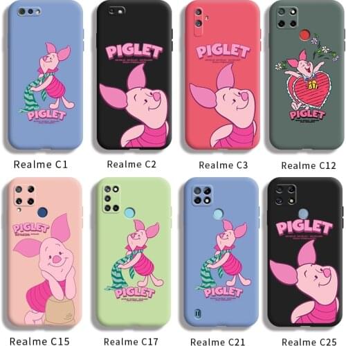 For Realme C1 C2 C3 C12 C15 C17 C21 C25 c25s Case with Cartoon pig pattern Back Cover silica gel casing