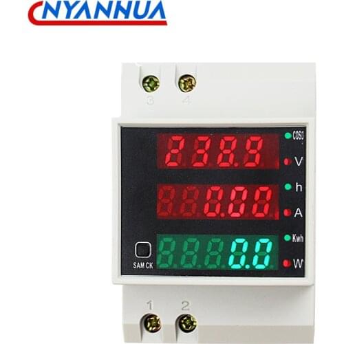 D52-2047 Multi-functional Digital Din Rail Current Voltage Power Factor Meter Ammeter Voltmeter AC80-300V AC200-450V