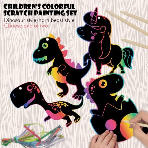 Kids Rainbow Magic Scratch Art Kit Set with 12 Scratching Papers Ribbons Pens for Children Birthday Party Colorful Drawing Gift