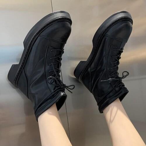 Elegant Vogue Platform Shoes For Women Genuine Leathe Female Classic Chunky Heels Winter Boots Basic Shoes Woman
