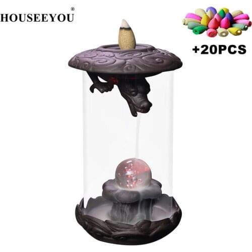 Handmade Ceramic Incense Burner Smoke Waterfall Backflow Living Room Decor Holder Feng Shui Decoration