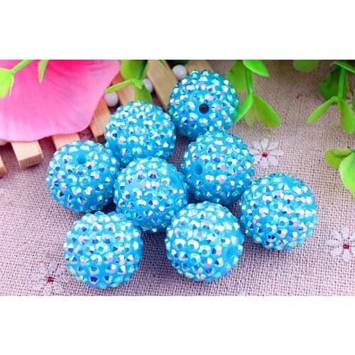 Kwoi vita Neon Aqua Ab Wholesales AAA Quality 20mm Chunky 100pcs/lot Resin Rhinestone Ball beads for Kids Girl Jewelry