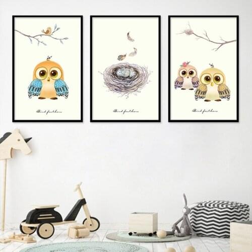Cute Cartoon Birds Nest Animal Childrens Room Kindergarten Decorative Painting Living Room Background Wall Paintings Art Canvas