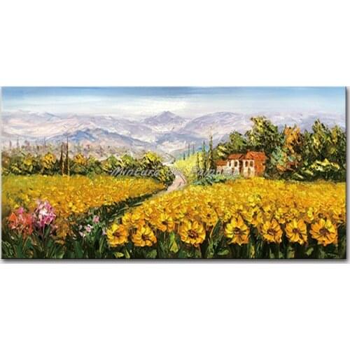 Mintura Wall Picture for Living Room Oil Paintings on Canva Hand Painted A Large Field of Yellow Flowers Home Decor Art No Frame