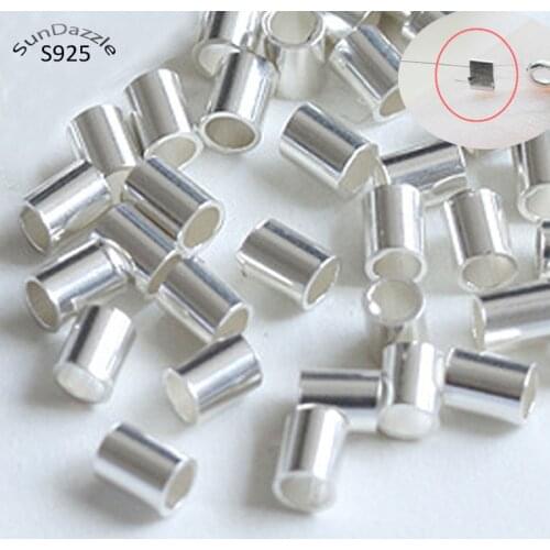 Genuine Real Pure Solid 925 sterling Silver Crimp End Beads Silver Crimps Silver End Bead Round Tube for Jewelry Making Findings