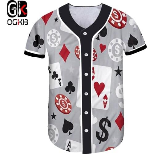OGKB Fashion Classic Bodybuilding Fitness 2018 3d Print Poker Game Baseball T Shirt Streetwear Buttom Outer Harajuku 5xl
