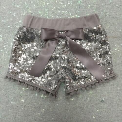 Wholesale Plain Baby Clothing Summer Girls seuin pom pom Shorts Elastic Waist Baby Sequin Shorts