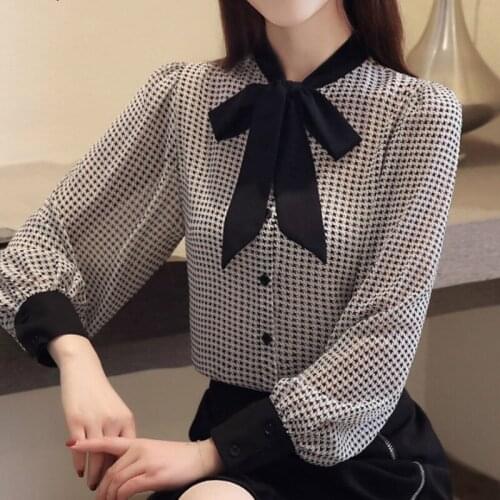 Partes superiores das mulheres e blusas camisas das mulheres Fresco temperamento arco quadriculado lanterna longa-camisa