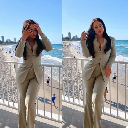 Tight Waist Women Suits New Designed Slim Fit Pocket Blazer Flare Pants Streetwear Fashion Casual Daily Sexy Jacket
