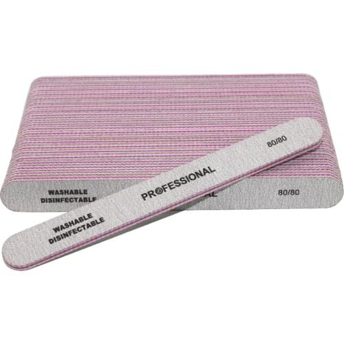 100pcs Straight Nail File 80/80 Grey Sandpaper Buffer Block Washable Professional Nail Files Pedicure Manicure Polishing Tools