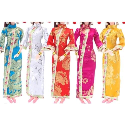 1PC Unique Dress Clothes Cheongsam+Flag Head Headware Evening Dress For Doll Chinese Traditional Dress Handmade Doll Accessories