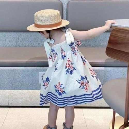Girls Dress Ice Flower Crumpled Stripe Suspender Princess Party Dress 2021 Summer New Fashion Baby Kids ChildrenS Clothing