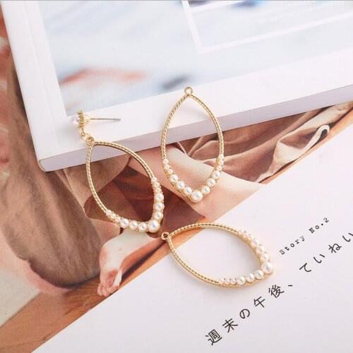 Alloy color retaining geometric oval inlaid pearl earrings pendant pendant