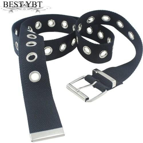 Best YBT Unisex canvas Belt Metal buckle hollow air canvas Belt Personality fashion women casual cowboy pants Pin buckle Belt