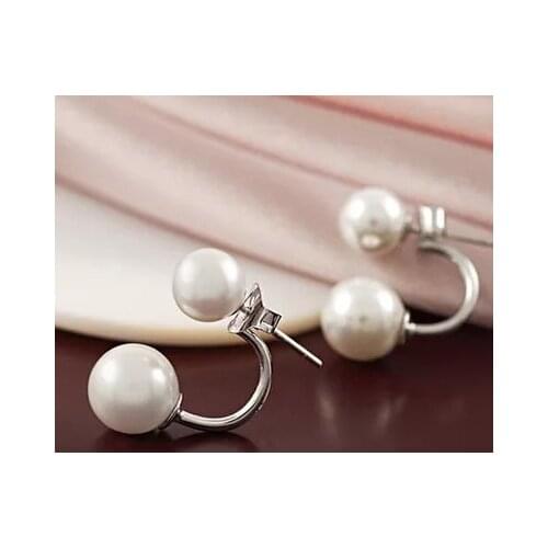 Natural Pearl Earrings Pearl For Women Jewelry 925 Sterling Silverr Oblate Double Pearl Earrings Wedding Jewelry