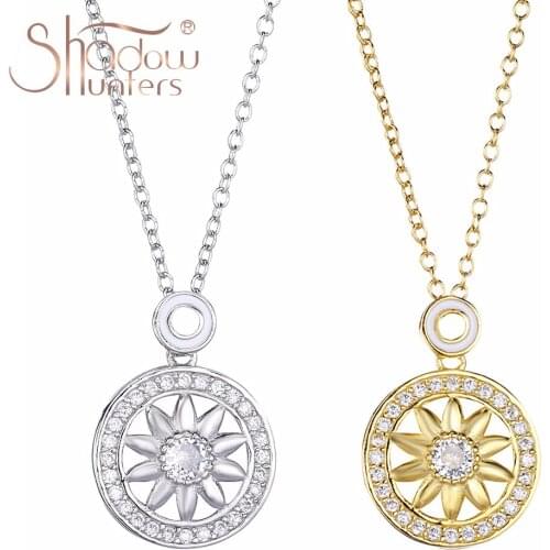 SHADOWHUNTERS Japan Popular 925 Sterling Silver Circle Sun Flower Pendant Long Chain Choker Women Necklaces Mujer Women Gift
