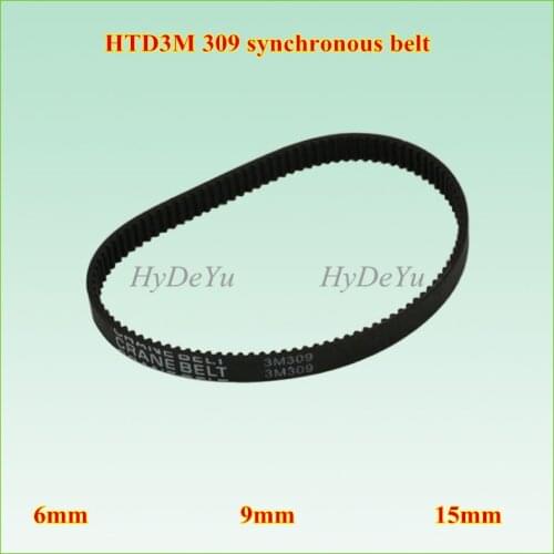 2pcs HTD 3M Timing belt Pitch length 309 3M 9 width 9mm Teeth 103 Rubber HTD3M synchronous belt 309-3M-9 in closed-loop
