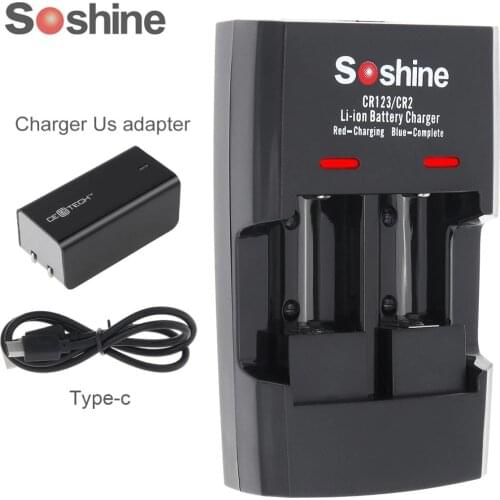 Soshine 2 Slots RCR123 CR123 CR2 Rapid Smart Li-ion Battery Charger with LED Indicator for 14250 CR2 16340 17335 15266 Battery