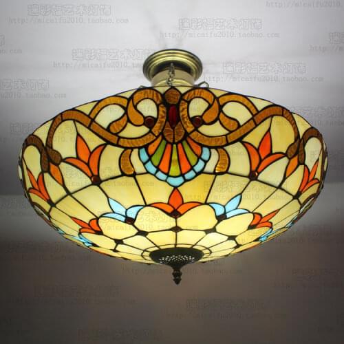 Tiffany 60 cm Baroque European style color glass bedroom living room LED anti hanging ceiling lamp E27 110-240V