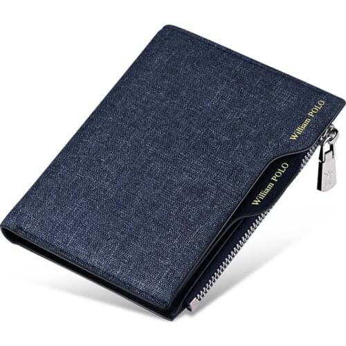 Slim Purse Men Wallet Luxury Business Wallet Canvas Small Male Mini Card Holder Coin Bag Portable Drivers License Zipper