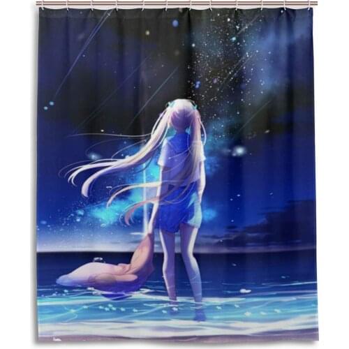 Sea Starry Sky Girl Waterproof Polyester Fabric Bathroom Shower Curtain