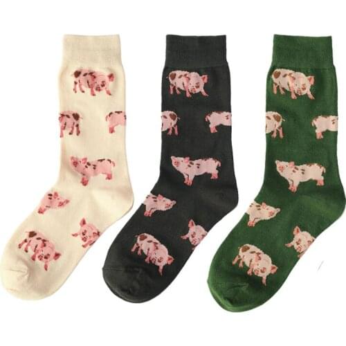 Japanese Women Cute Pet Mini Pig Crew Socks Lovely Sweet Pink Pigling Piglet Animal Cotton Short Sock