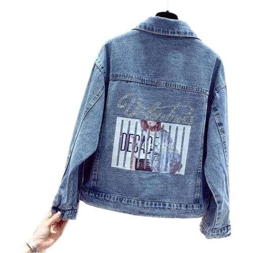 Womens Jeans Short Jacket Female Spring And Autumn 2021 New Style Cowgirl Coat Large Size Print Short Denim Outwear Ladies A127