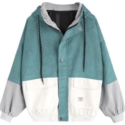 Bella Philosophy color block Long Sleeve Corduroy Women jacket Patchwork Autumn women Jacket plus size women button female coat