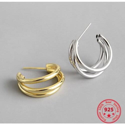 New Korean Version Of S925 Sterling Silver Earrings For Women Temperament Gold-plated Geometric Multi-layer Female Earrings